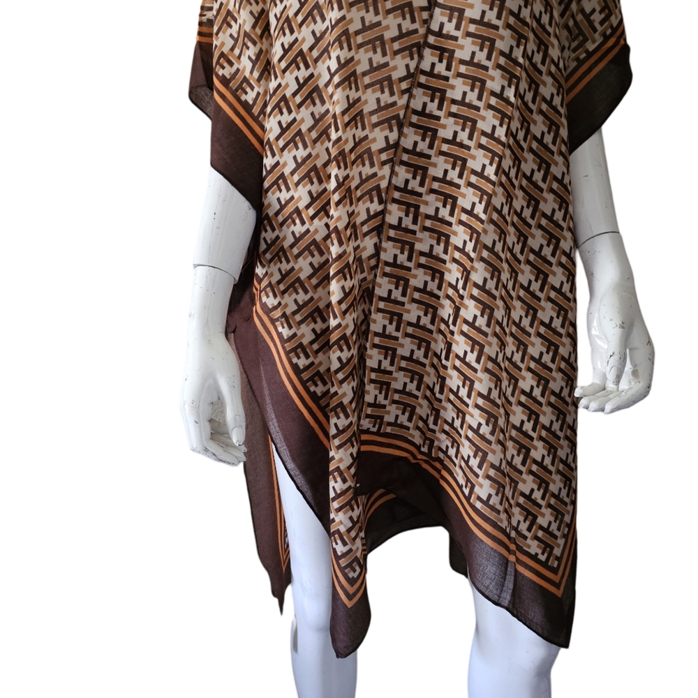 Brown Geometric Patterned Poncho